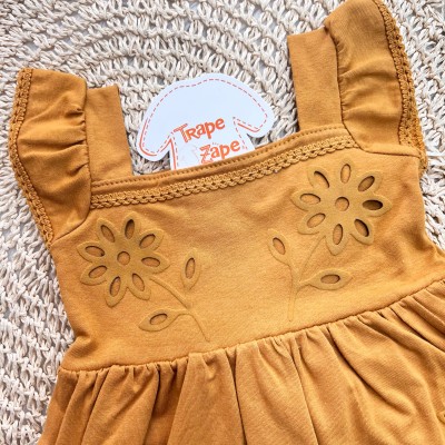 Vestido Flores em Lese - Caramelo